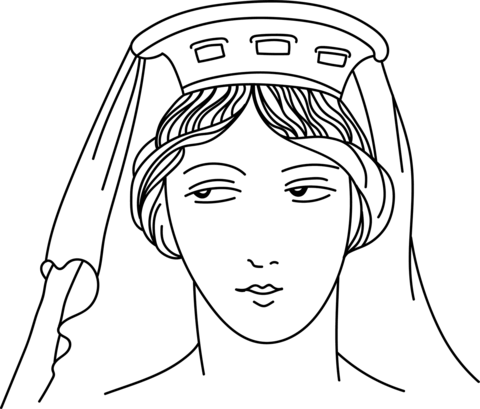 Greco Roman Gold Crown Coiffure Adorned With Precious Stoner, White Veil Coloring Page